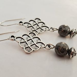 Silver Knot Gray Glass Argentium Sterling Earrings